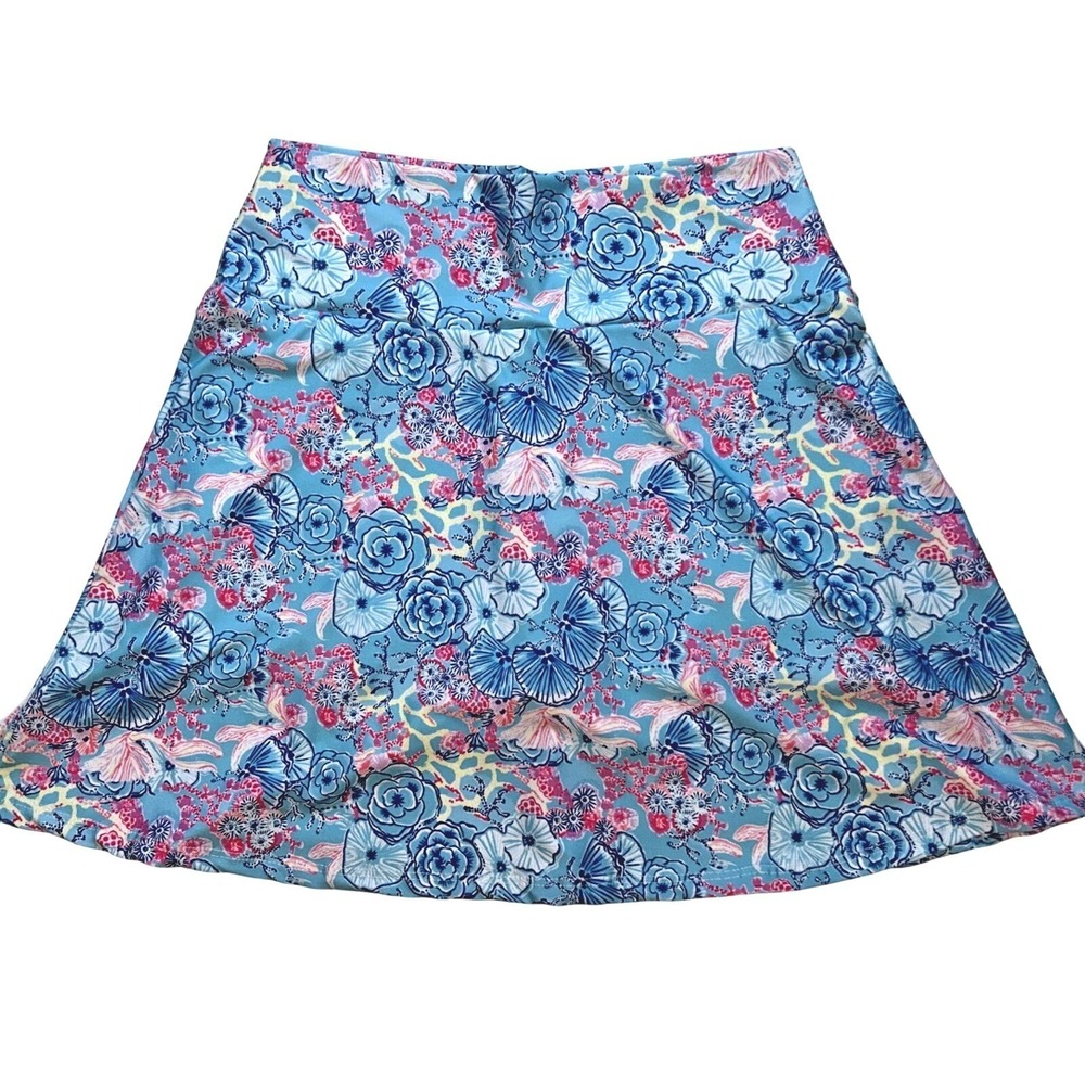 Rejane Monetti Skort Skirt Stretch Blue Pink Floral Resort Pickleball Golf M